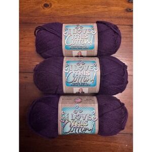 Hobby Lobby I Love This Cotton! Yarn 252 Purple 3 Skeins Lot 180yd Medium 4 100%